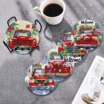 Diamond Art Coasters Set of 6, Small Diamond Painting Kits for Adults Beginners Women, Gem Art Coasters with Holder, Funny Arts Supplies for Kitchen Decor Christmas Truck - Gambar 4