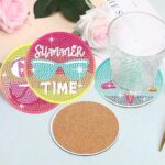 8PCS Beach Diamond Art Coasters Small Diamond Painting Kits for Adults Diamond Dots Round Full Drill Diamond Coasters with Holder Easy Art Crafts for Beginners Women - Gambar 6