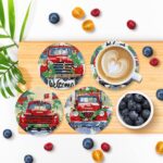 Diamond Art Coasters Set of 6, Small Diamond Painting Kits for Adults Beginners Women, Gem Art Coasters with Holder, Funny Arts Supplies for Kitchen Decor Christmas Truck - Gambar 7