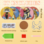 Cat Diamond Painting Coaster with Holder 5D Diamond Art Kits for Adults 6Pack Round Full Drill Beginners Gem Dots Craft Arts Supplies Party Home Decor 6Pack Animal Style - Image 7