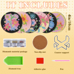 Flowers Diamond Painting Coaster with Holder 5D Diamond Art Kits for Adults Round Full Drill Beginners 6PCS Gem Dots Craft Arts DIY Supplies Party Home Decor - immagine 2