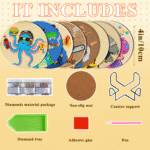 Animal Diamond Painting Coaster with Holder 5D Diamond Art Kits for Adults Round Full Drill Beginners Gem Dots Craft Arts Supplies Party Home Decor 8pcs - obrazek 2