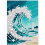 ocean wave pearl diamond painting kit | 5d pearl diamond art canvas for adults | dotzso