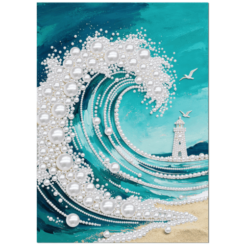 ocean wave pearl diamond painting kit | 5d pearl diamond art canvas for adults | dotzso