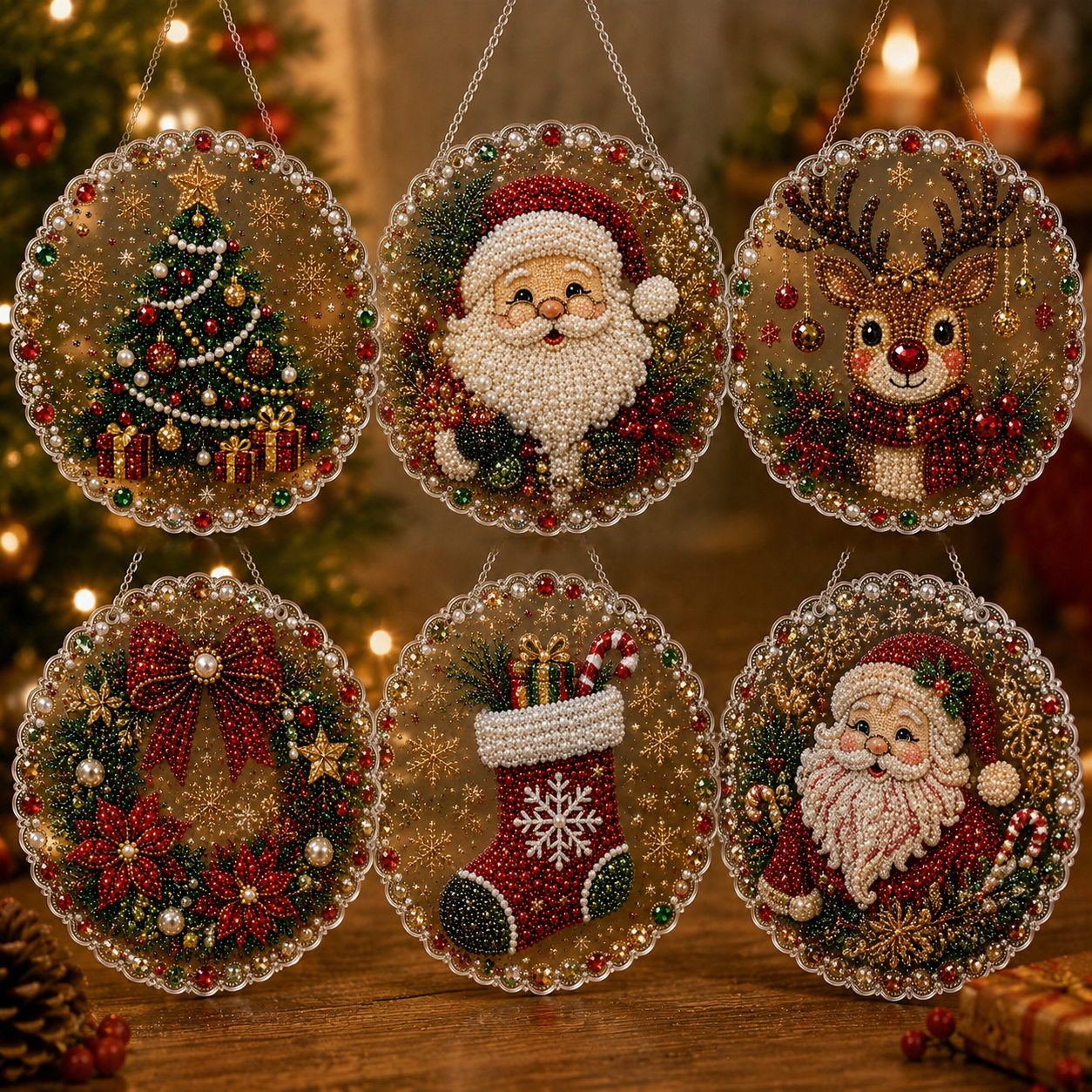 6 Christmas Designs - Santa, Tree, Reindeer, Wreath, Stocking