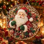 christmas pearl diamond painting suncatcher kit, acrylic diy diamond and pearl art painting, christmas diamond painting hanging pendant, 3d mixed sized pearl beads craft