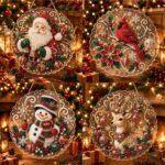 christmas pearl diamond painting suncatcher kit, acrylic diy diamond and pearl art painting, christmas diamond painting hanging pendant, 3d mixed sized pearl beads craft