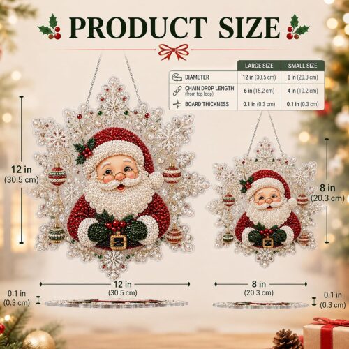 christmas pearl diamond painting suncatcher kit, diy craft | pre assembled metal chain, acrylic snowflake shape board with lace edge, 3d mixed sized pearl beads craft