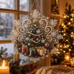 christmas pearl diamond painting suncatcher kit, diy craft | pre assembled metal chain, acrylic snowflake shape board with lace edge, 3d mixed sized pearl beads craft