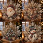 christmas pearl diamond painting suncatcher kit, diy craft | pre assembled metal chain, acrylic snowflake shape board with lace edge, 3d mixed sized pearl beads craft