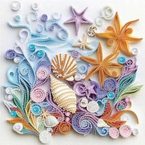 shell starfish diamond art kits for adults,diy specail shape diamond painting kit for adult beginners, 5d diamond painting crystal rhinestones art, home wall decor