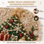 christmas pearl diamond painting suncatcher kit, diy craft pre assembled metal chain, acrylic round board with lace edge, 3d mixed sized pearl beads craft, festive window wall decor
