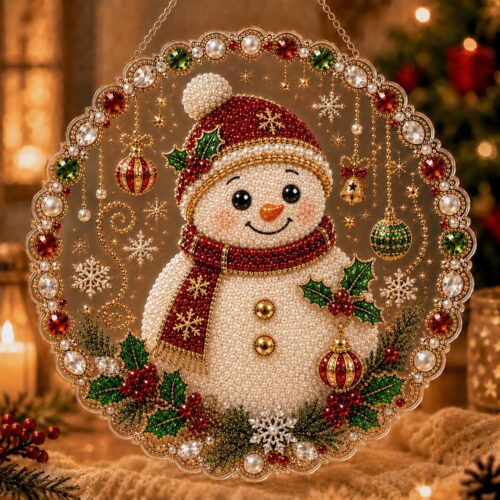 christmas pearl diamond painting suncatcher kit, acrylic diy diamond and pearl art painting, christmas diamond painting hanging pendant, 3d mixed sized pearl beads craft