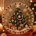 christmas pearl diamond painting suncatcher kit, acrylic diy diamond and pearl art painting, christmas diamond painting hanging pendant, 3d mixed sized pearl beads craft