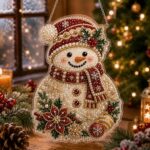 christmas pearl diamond painting suncatcher kit, diy craft pre assembled metal chain, acrylic round board with lace edge, 3d mixed sized pearl beads craft, festive window wall decor