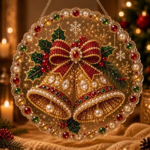 christmas pearl diamond painting suncatcher kit, acrylic diy diamond and pearl art painting, christmas diamond painting hanging pendant, 3d mixed sized pearl beads craft