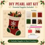 diy christmas pearl diamond painting art kit with frame, pearl art kits for adults and beginners, holiday bead craft wall decor
