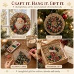 christmas pearl diamond painting suncatcher kit, diy craft pre assembled metal chain, acrylic round board with lace edge, 3d mixed sized pearl beads craft, festive window wall decor