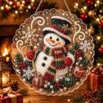 christmas pearl diamond painting suncatcher kit, acrylic diy diamond and pearl art painting, christmas diamond painting hanging pendant, 3d mixed sized pearl beads craft