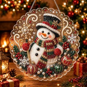 christmas pearl diamond painting suncatcher kit, acrylic diy diamond and pearl art painting, christmas diamond painting hanging pendant, 3d mixed sized pearl beads craft