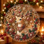 christmas pearl diamond painting suncatcher kit, acrylic diy diamond and pearl art painting, christmas diamond painting hanging pendant, 3d mixed sized pearl beads craft