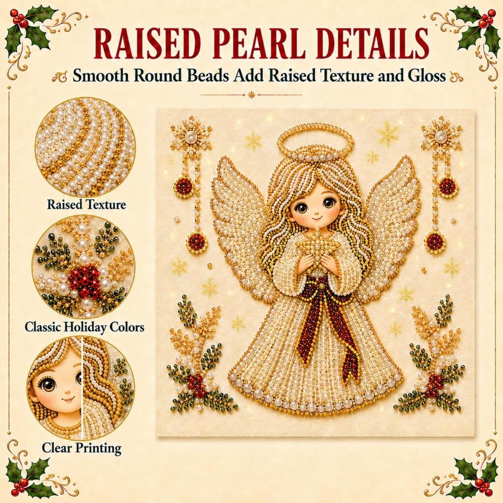 diy christmas pearl diamond painting art kit with frame, pearl art kits for adults and beginners, holiday bead craft wall decor