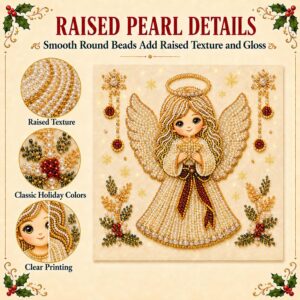 diy christmas pearl diamond painting art kit with frame, pearl art kits for adults and beginners, holiday bead craft wall decor