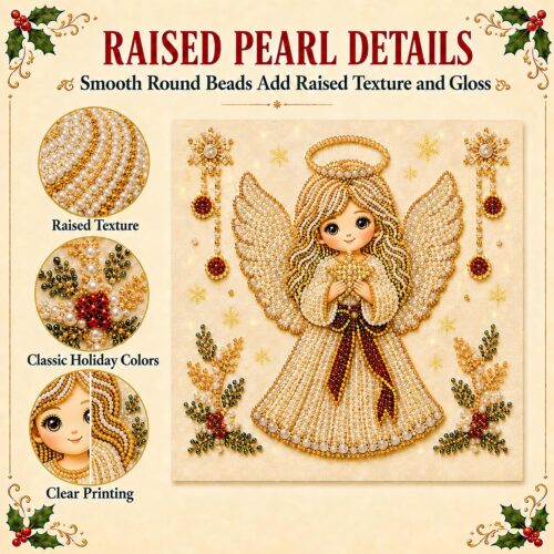 diy christmas pearl diamond painting art kit with frame, pearl art kits for adults and beginners, holiday bead craft wall decor