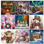 亚马逊新品热销5d钻石画圣诞雪人极光火车风景diy跨境装饰画厂家