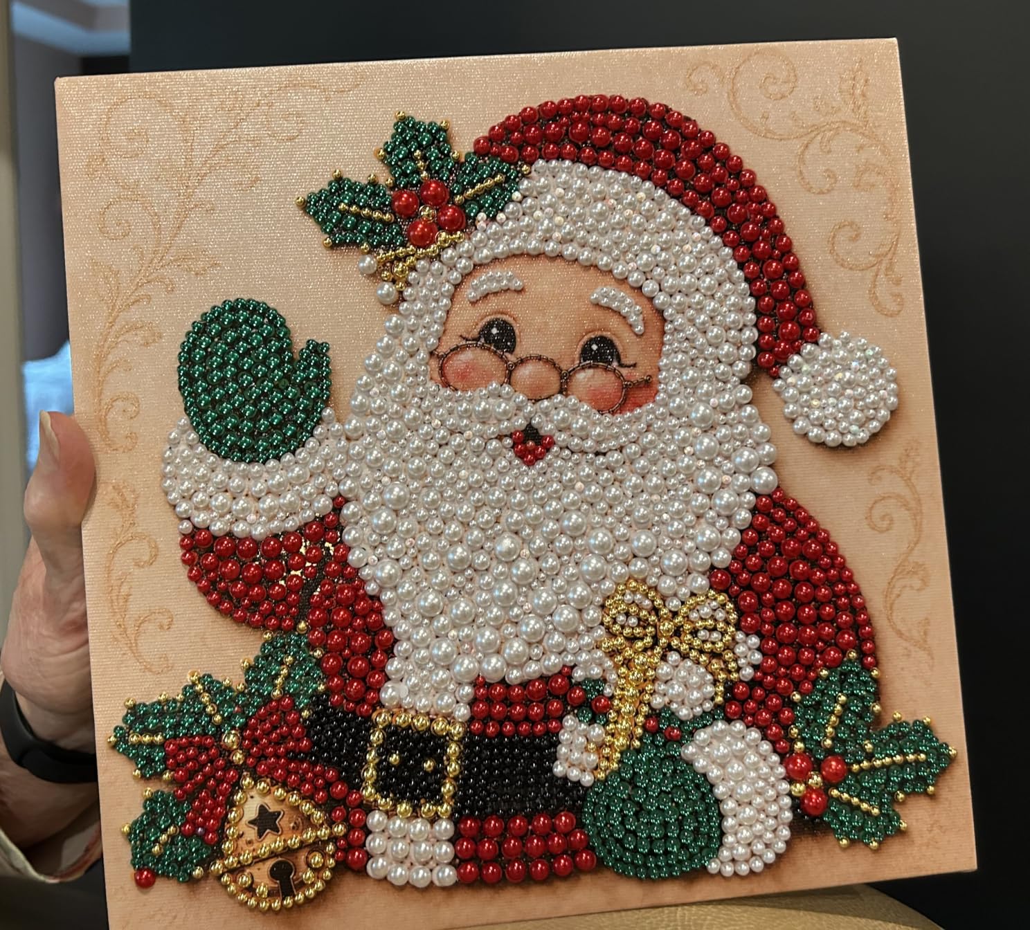 DIY Christmas Pearl Diamond Painting Art Kit with Frame, Pearl Art Kits for Adults and Beginners, Holiday Bead Craft Wall Decor photo review