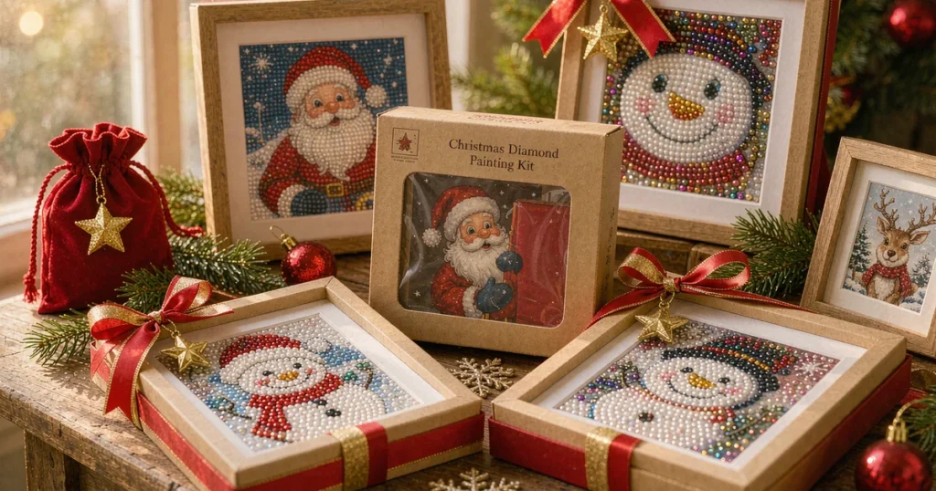 DOTZSO Christmas diamond painting gift kits arranged for a holiday gift exchange