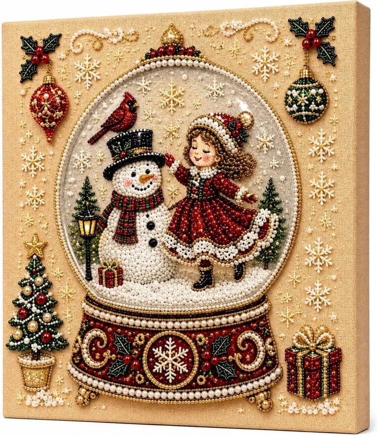 Close-up details of a DOTZSO Christmas snowman pearl diamond painting kit