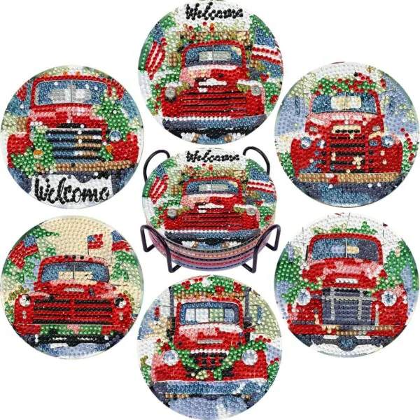 DOTZSO Christmas truck diamond painting coasters with holder
