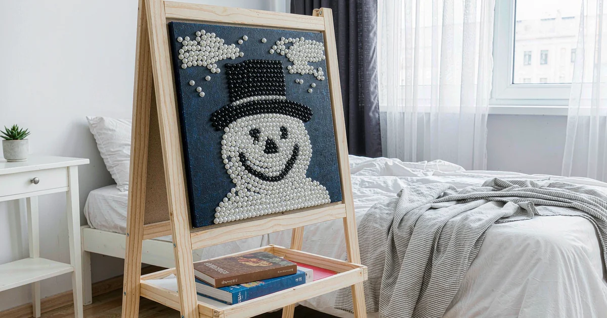 DOTZSO snowman pearl diamond painting design on a dark high-contrast background