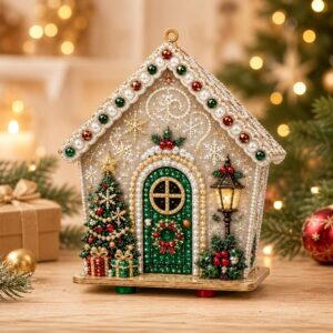 3D Christmas House Diamond Painting Kit – Snowman & Reindeer